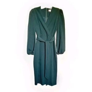 Alexia Admor Women Surplice Neck Green Bishop Sleeve Belted Sheath Dress Size XS